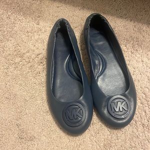MK Navy Leather Flats